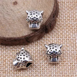 Antique silver leopard head large hole beads for DIY jewelry making 12x11x9mm