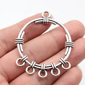 Vintage Hollow Round Earring Connector Pendant Antique Silver Zinc Alloy Geometric Circular Chandelier Base Jewelry Components For DIY