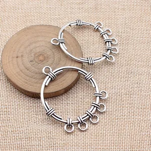 Antique silver hollow round earring connectors 58x48mm vintage style jewelry findings