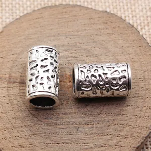 Antique silver hollow leopard print metal tube beads for braids with 8mm large hole