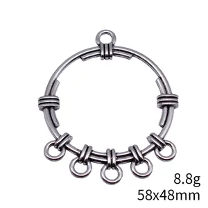 Antique silver hollow round pendant earring connector 58x48mm for jewelry making