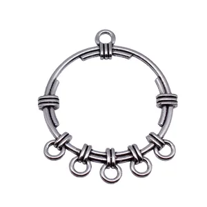 Antique silver finish hollow circular earring connector charm for jewelry making.