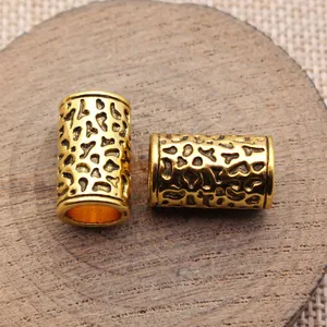 Antique gold irregular textured hollow tube beads for dreadlock jewelry