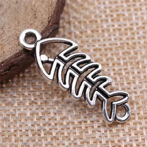 Connecteur de pendentif en forme d'arête de poisson argent antique pour bijoux DIY