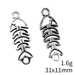 Connecteurs arêtes de poisson argent antique pour fabrication bijoux DIY 31x11mm