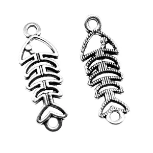 Connecteurs en métal en forme d'arête de poisson argent antique pour bijoux DIY 31x11mm