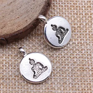 Doppelseitige Vintage Silber Buddha Anhänger aus Legierung für DIY Schmuck 19x15mm