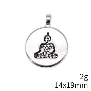 Kleiner silberner Buddha-Legierungsanhänger für die DIY-Schmuckherstellung, 14x19mm, 2g
