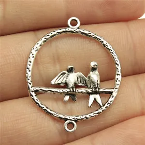 Vintage Zinc Alloy Bird Connector Charms Birds On Branch Round Pendants For DIY Jewelry Making Bracelet Necklace Antique