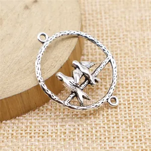 Antique silver finish vintage alloy bird couple connector pendant for DIY jewelry crafts