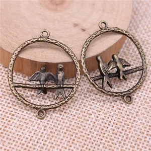 Vintage bronze alloy bird connector pendants for DIY jewelry making, 33x27mm size