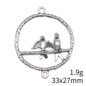 Vintage silver alloy bird pendant connector 33x27mm 1.9g for DIY jewelry making