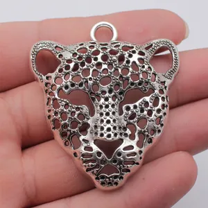 Vintage Zinc Alloy Leopard Head Pendant Hollow Out Animal Charm for DIY Jewelry Making Necklace Accessories Antique Silver Bronze