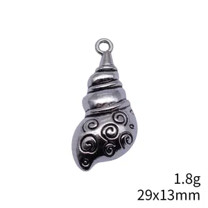 Antique silver conch shell charm pendant for jewelry making 29x13mm size 1.8g weight
