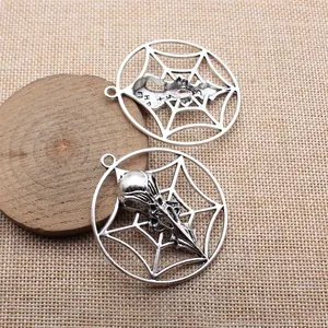 Antique silver spider web bird skull pendants for DIY jewelry making 55x50mm