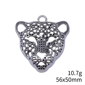 Vintage zinc alloy leopard head pendant charm for DIY jewelry making, 56x50mm size
