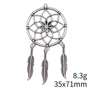 Antique silver dreamcatcher pendant for DIY jewelry making, 35x71mm and 8.3g weight