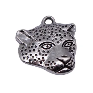 Antique silver leopard head pendant 20x18mm metal charm for DIY jewelry making crafts