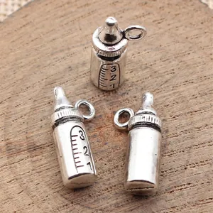 Antique silver baby bottle charms for DIY jewelry making, 20x9.8x6.3mm pendant.