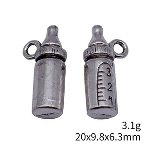 3D antique silver baby bottle charms for DIY jewelry making, 20x9.8x6.3mm, 3.1g.
