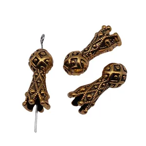 Antikgoldene Imam-Gebetsperlenkappen mit geometrischen Mustern, 19x8x8mm