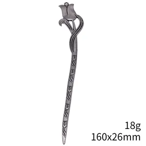 Vintage antique silver tulip flower bookmark metal hairpin accessory 160x26mm 18g