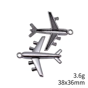Colgante de avión en plata antigua para creación de joyas DIY y manualidades, 38x36mm