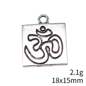 Antiek zilveren Om-symbool vierkante hanger 18x15mm 2,1g