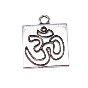 Antiek zilveren vierkante Om-symbool hanger voor handgemaakte DIY-sieraden 18x15mm