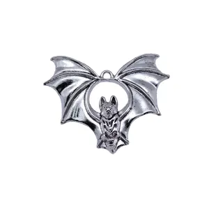 Antique silver-toned bat-shaped charm pendant for DIY jewelry making and craft projects