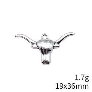 Bullenkopf-Anhänger in Antik-Silber-Optik für DIY-Schmuckherstellung 19x36mm 1.7g