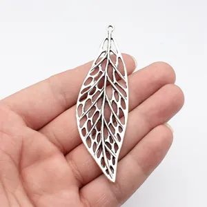 Large hollow leaf pendant for DIY jewelry making in antique silver finish