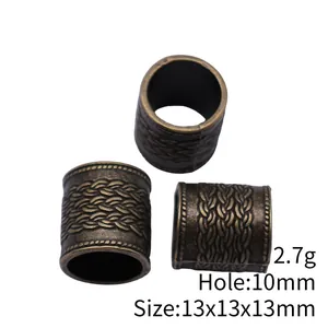 Vintage bronze braided texture tube beads for dreadlocks 13x13x13mm size