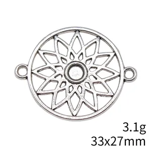 Connecteur de bijoux attrape-rêves en argent antique pour bricolage, 33x27mm et 3,1g