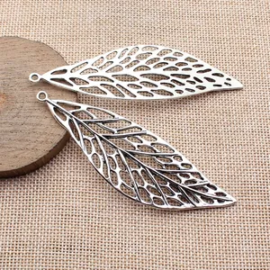 Antique silver 93x29mm large hollow leaf pendants for DIY jewelry making