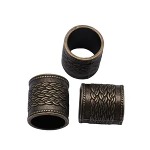 Antique bronze cylinder beads with braided rope texture for dreadlocks and hair jewelry