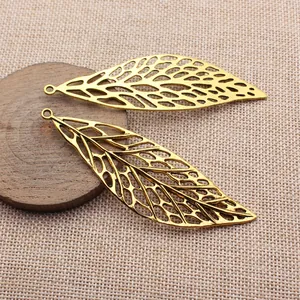 Vintage Zinc Alloy Large Hollow Out Leaf Pendant Charms Electroplated Plant Vein Filigree Jewelry Findings For DIY Craft Making