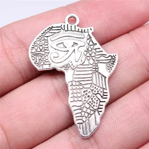 Retro Alloy Antique Silver Africa Map Pendant Eye of Horus Ancient Egypt Symbol Charm For DIY Necklace Jewelry Making Findings