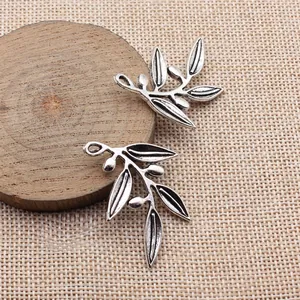 Retro silver olive branch charms for DIY jewelry making, 39x30mm leaf pendants set