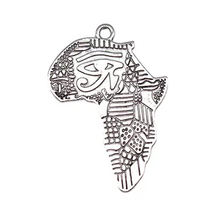 Antique silver Africa map shaped pendant with Egyptian Eye of Horus motif for jewelry