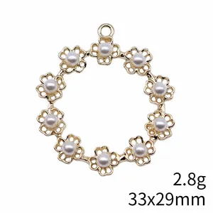 Colgante circular de flores oro KC 33x29mm con perlas para creación de joyas DIY