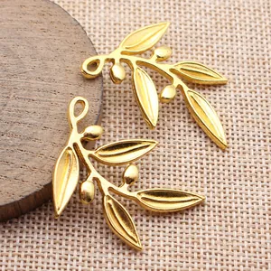 Vintage golden olive branch leaf pendant charms for DIY ZAKKA jewelry making crafts