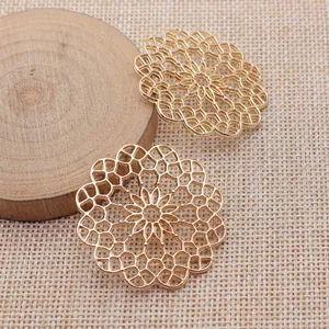 Large 38x38mm gold filigree flower pendants for DIY jewelry making and crafting