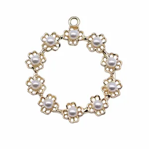 Colgante circular de perlas y flores doradas KC para accesorios de creación de joyas DIY