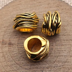 Vintage gold vine texture large hole beads for dreadlocks jewelry making
