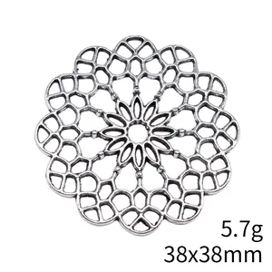 Vintage style 38x38mm metal filigree flower pendant for DIY jewelry making and crafts