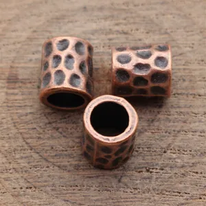 Set of antique copper hammered tube beads for dreadlocks or DIY jewelry making