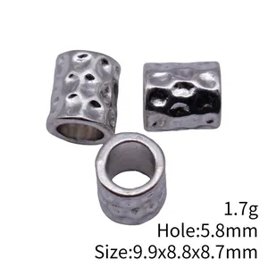 Hammered silver tube beads with 5.8mm large hole for dreadlocks and DIY jewelry