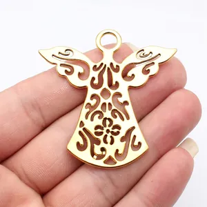 Goldener hohler Engel-Anhänger für DIY-Schmuckherstellung Zubehör 58x56mm Größe
