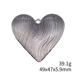 Pendentif cœur en argent antique avec texture ondulée, grand accessoire de bijoux